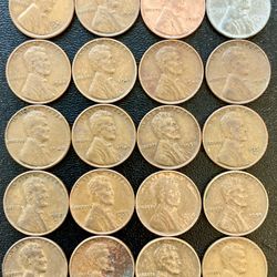 20 Vintage Wheat Cents 1940 To 1959 US Coins Steel 1943 WWII Pennies  Coin Collection Set