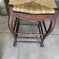 Wicker Mahogany Wood Stool