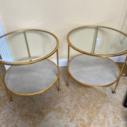Gorgeous Pair of Gold Glass and Shagreen Tables in Excellent Condition 24h x 25 dia Smoke and pet free household