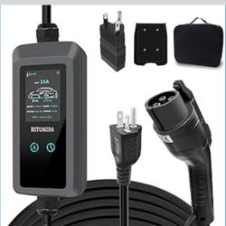 Level 1&2 EV Charger 2026 Upgraded, 110V–240V, 8-16Amp Adjustable Current & Timer, NEMA 5-15 & 6-20 Plug, 25Ft EV Charging Cable, SAE J1772 Compatible