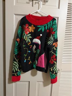 Women’s Celebrate Together Ugly Flamingo Christmas Sweater Size XXL