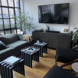 Black Coated Steel Side  Tables - Set Of 3  
