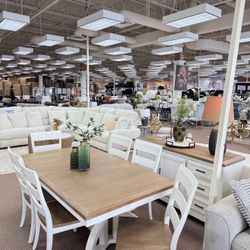 Dining Table, 6 Chairs , White Finish , Wood 