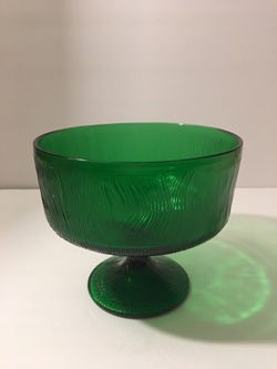 Emerald Green Glass Pedestal Candy Dish