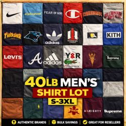 MENS SHIRT LOT 40 LB SMALL-3XL GRAPHIC TEES HAWAIIAN BUTTON-DOWNS BRANDED BULK RESALE