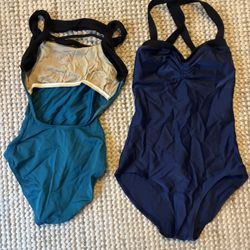 Blue Dance Leotards With Black Trim