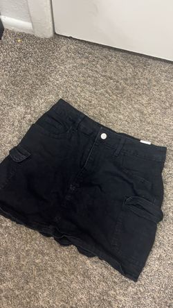 Black Denim Cargo Mini Skirt