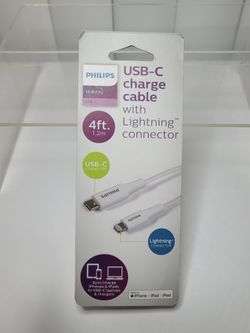NEW, PHILIPS DLC4202V PHILIPS LIGHTNING TO C 4FT BRD CABLE WHT