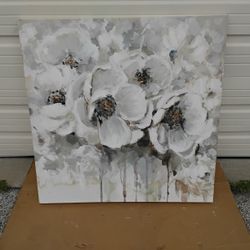 Nice Large Black And White Contemporary Canvas Painting Very Clean Like New. 