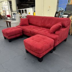 Macy’s Red Suede Sofa and 2 Ottoman Very Clean and Excellent Condition 