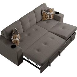 Brand New Dark Grey Sectional Sofa Storage Sleeper 