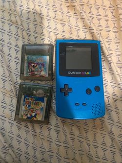 Nintendo Game Boy Color Blue Console with Super Mario Bros Deluxe and Tiny Toons Buster Saves The