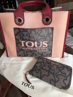 TOUS Pink & Burgundy Tote Bag + Matching Zip Wallet | Dust Bag Included