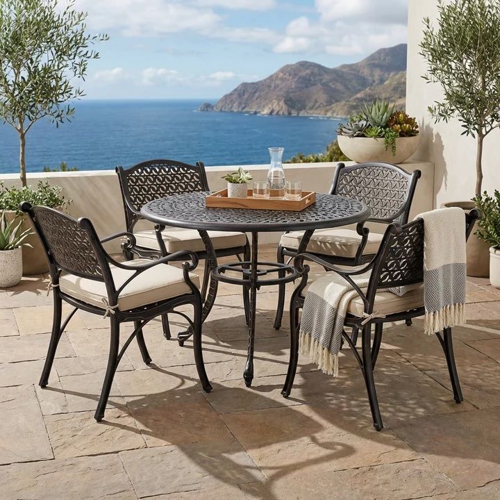 5 Piece Outdoor Patio Furniture Set (4 Wide Chairs and 41" Table) Rain or Sun
