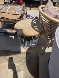 Wire Basket Side Table with Wood Top