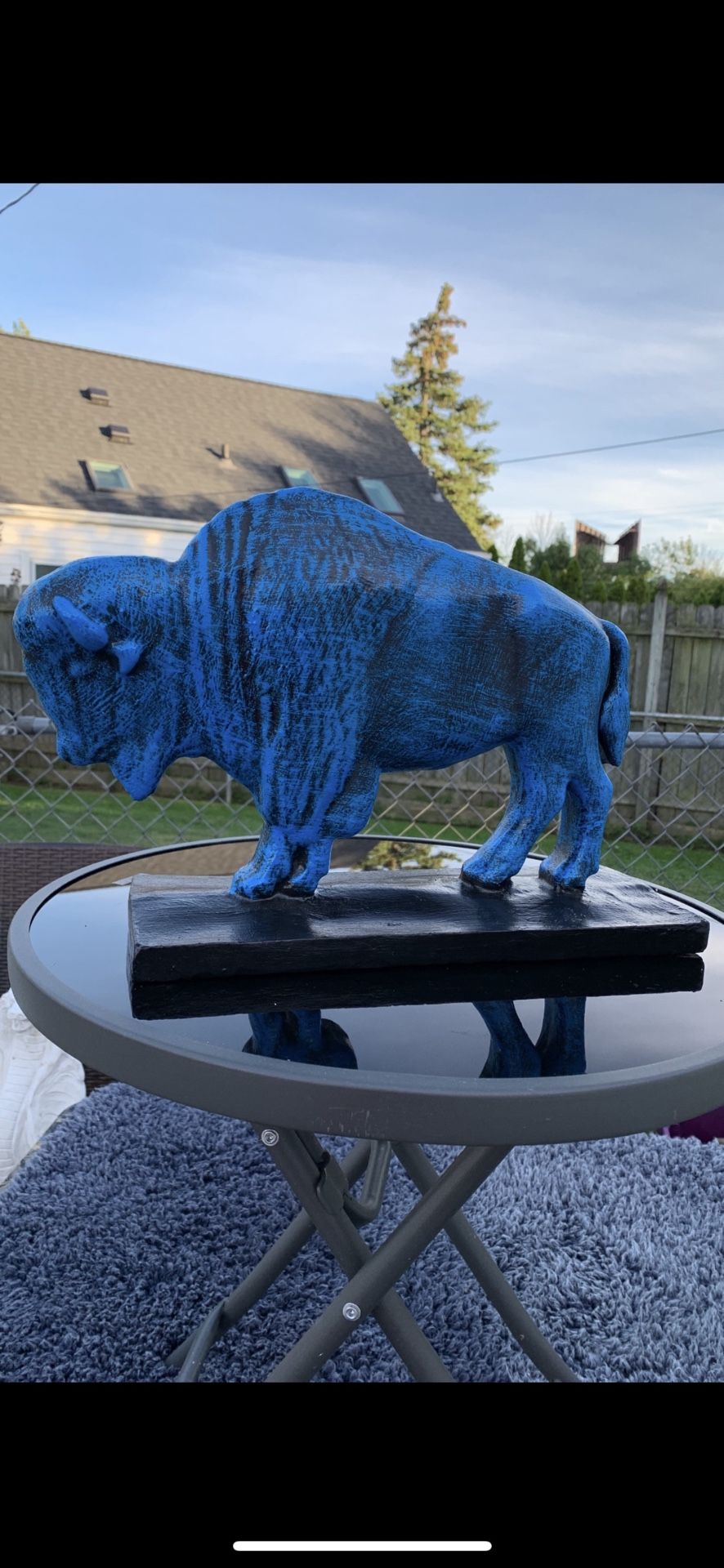 The Old Blue Buffalo Statue