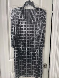 Vintage Style Metaphor Sequin Dress Womens 12 Black Silver Long Sleeve Cocktail