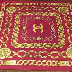 Chanel vintage red and gold chain link scarf