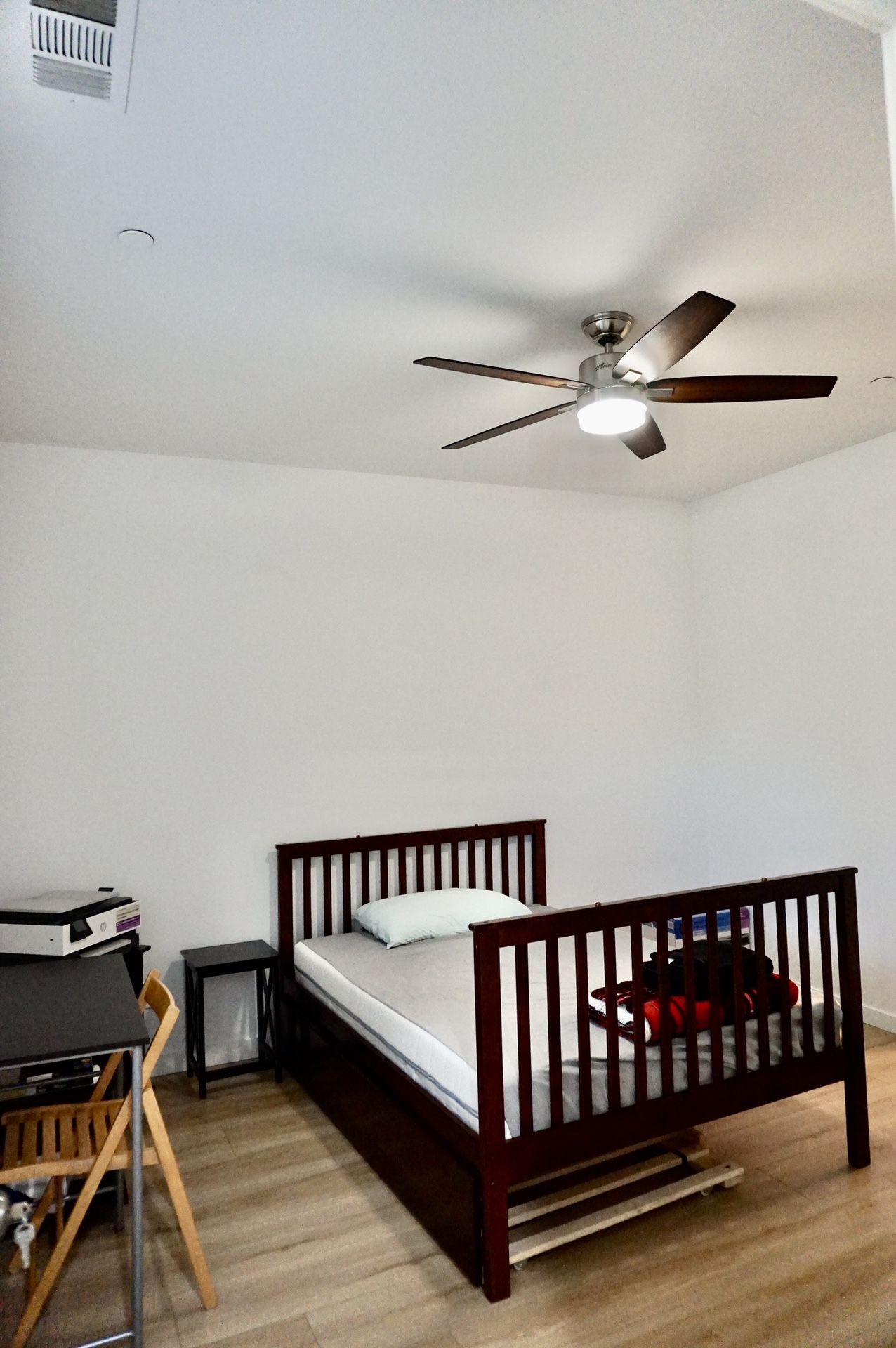 Full size Wooden Bed and Desk Set in Walnut Color