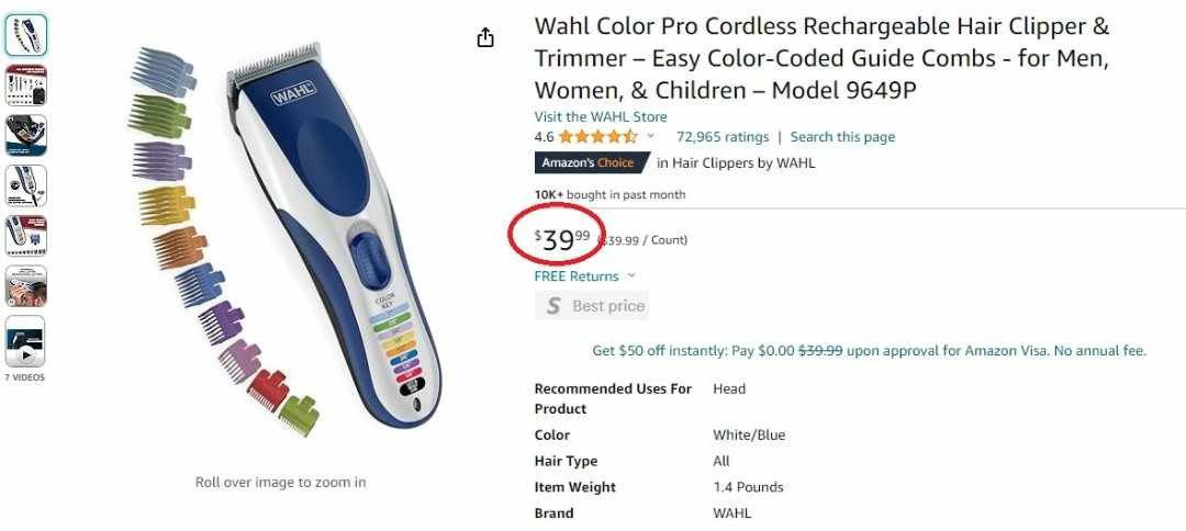 WAHL Color Pro Cordless Rechargeable Hair Clipper & Trimmer