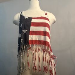 American Flag Tank Top with fringe at the bottom