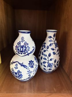 Blue and White Porcelain Bud Vases - Pair (OBO)