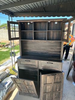 Rustic Farmhouse Kitchen Hutch / Coffee Bar Cabinet – $700 OBO