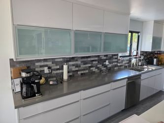 Kitchen cabinets and island.