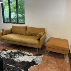 Vegan Leather Sofa  With Pouf 