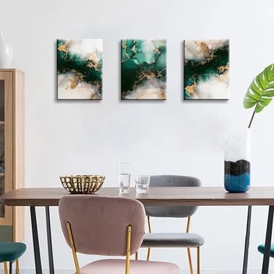 Brand New, Sealed, 3Pcs Framed Emerald Green Canvas Wall Art