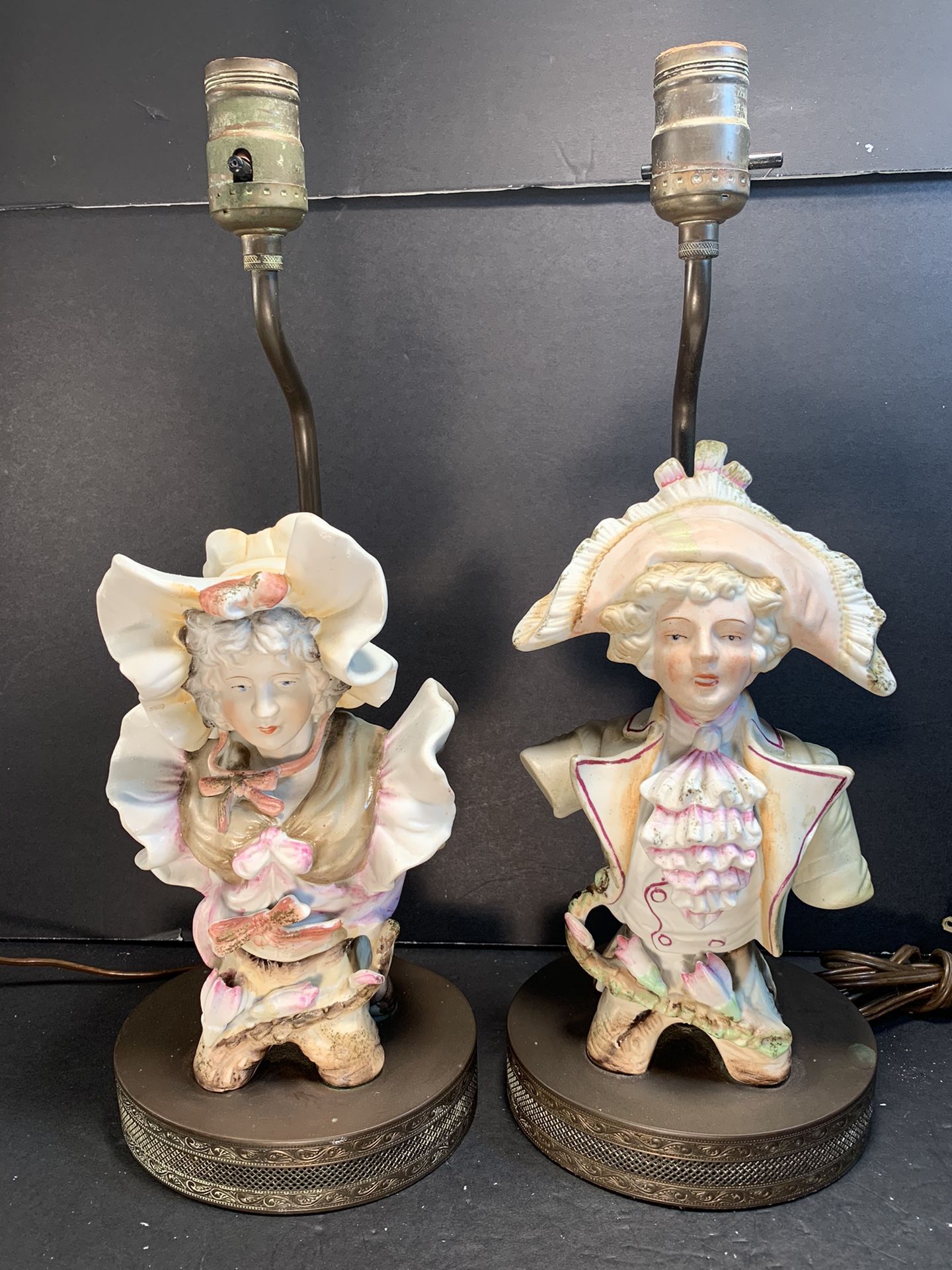 Antique Victorian Handpainted Porcelain/Metal Table Lamps (Height: 20”)