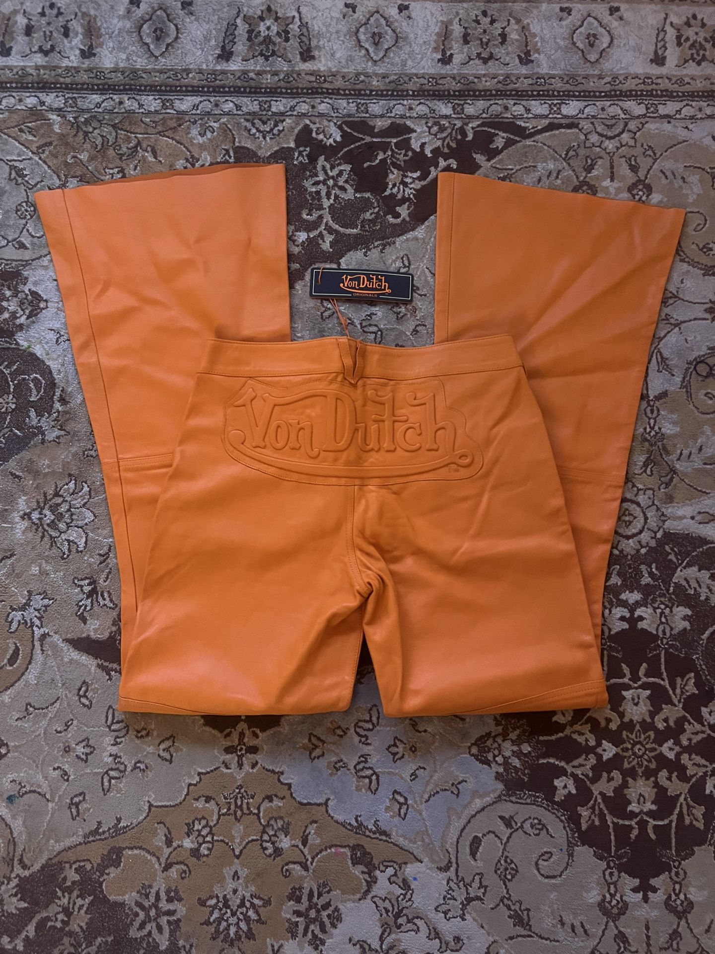 Rare Von Dutch genuine leather flare pants. 