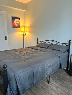 Full/Queen Metal Bed Frame + Mattress – Great Condition