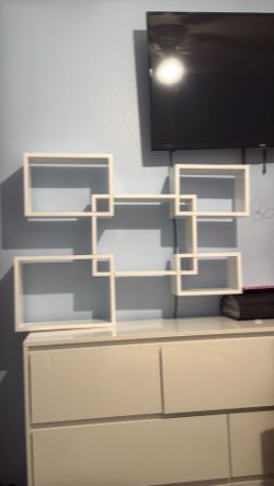 white floating shelves