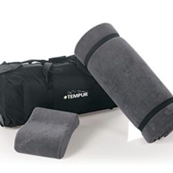 Tempur-Pedic Set-Includes Travel Size TEMPUR-Neck Pillow, Mattress Overlay, and Carry Bag, Gray
