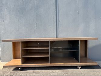 71” Modern Wood Media Console / TV Stand – Minimalist Credenza with Open Storage