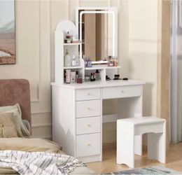White 5 Drawers Vanity MakeUp With Stool