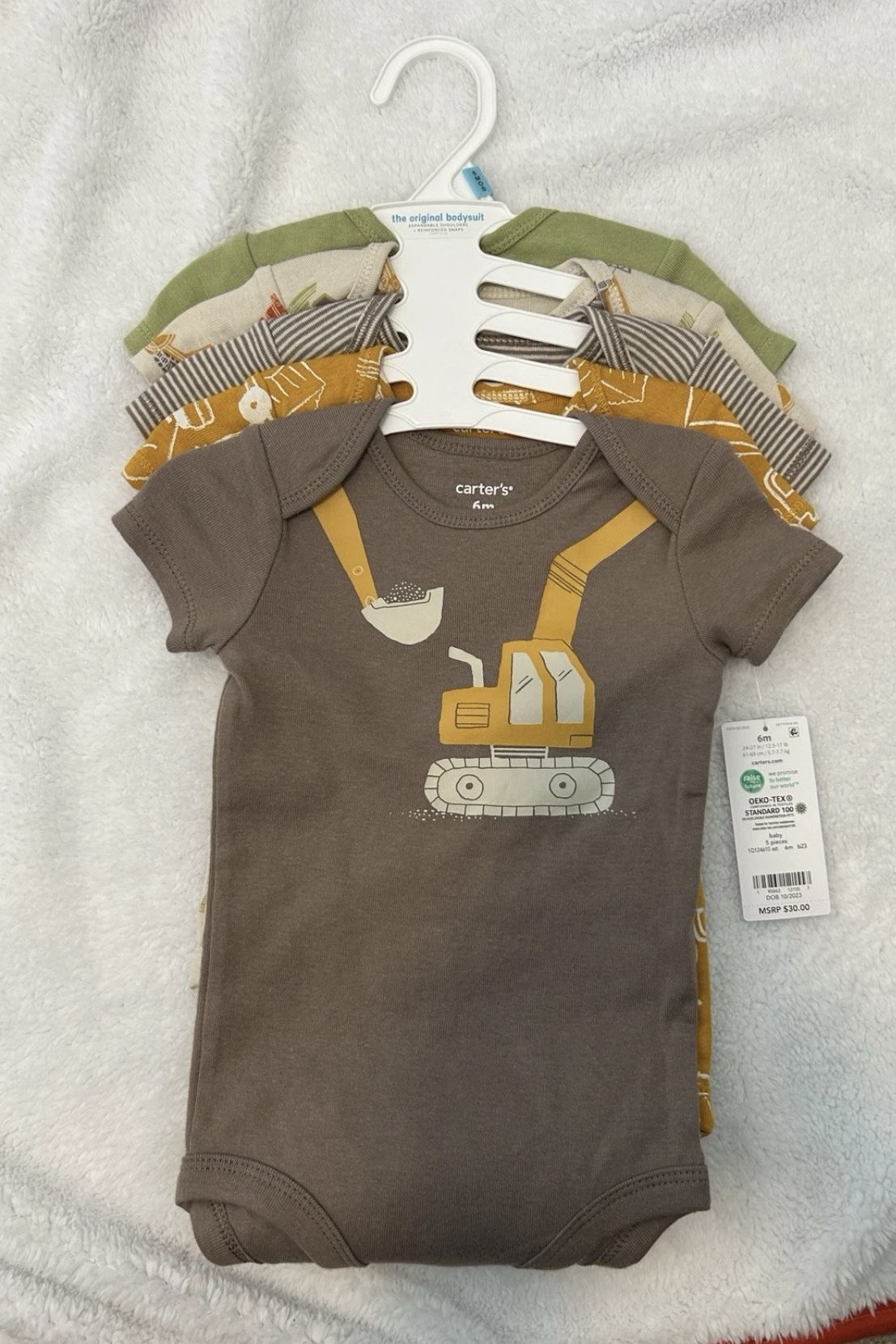 Carters Baby Set Of 5 Bodysuits Construction Patterns Size 6 Months Never Worn