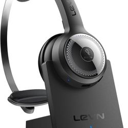 LEVN Wireless Headset with Mic for Work, Wireless Headset (Charging Base, Noise Cancelling & Mute Button