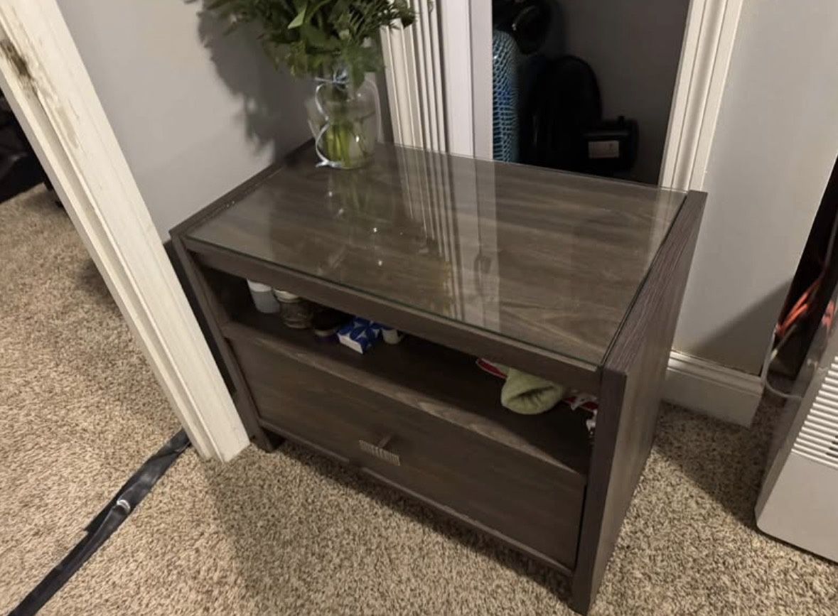 Bobs furniture Nightstand with glass top