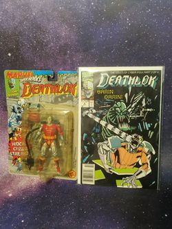Marvel Super Heroes DeathLok action figure with Comic Book Early 90s vintage retro toys