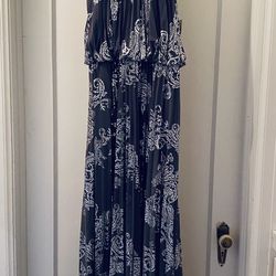 Gray And Silver Pleated Long Gown Size 12 NEW!