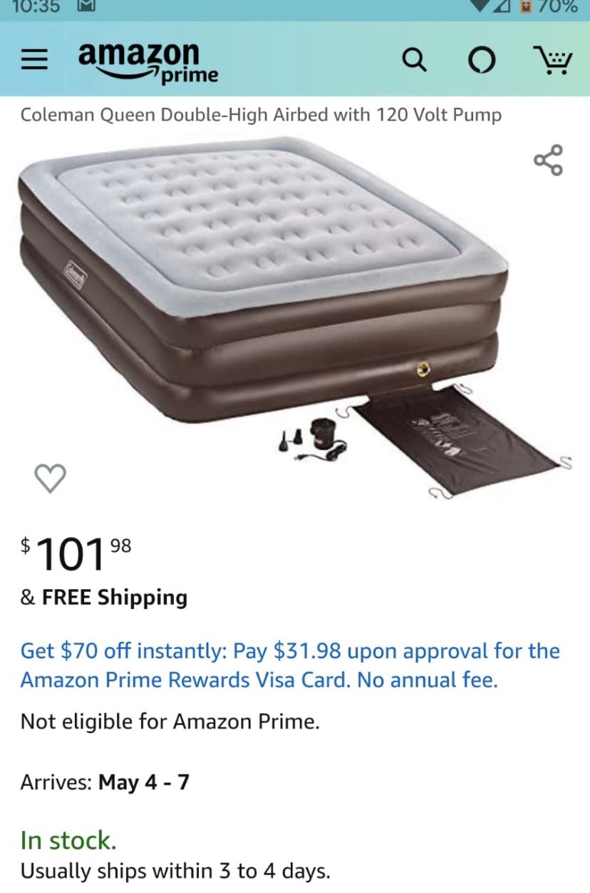 Coleman Queen, double-high air bed with 120 volt pump- like new!! Blow up mattress