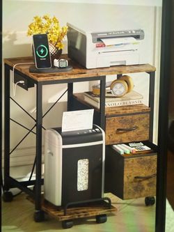 Printer holder with power outlet and drawers