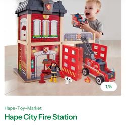 Hape city fire station/ kid pretend toy firefighters fire station, fire truck/ fire helicopter/fire Truck Party Decoration 