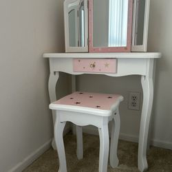 Kids Vanity Set with Mirror and Stool
