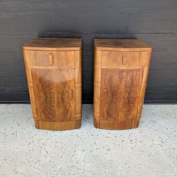 Art Deco Burl Wood Nightstands Pair Mid Century Modern MCM Vintage