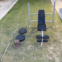 Weight Bench, Barbell And Weights