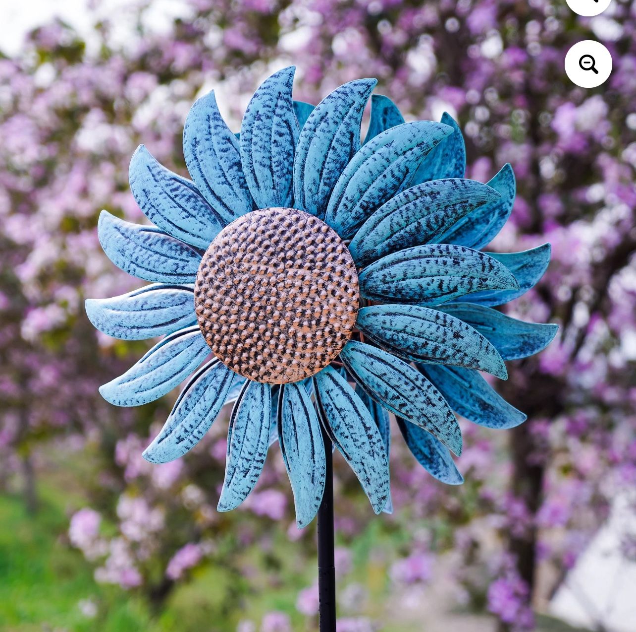 Hourpark 60'' Wind Spinner Blue Sunflower Metal Outdoor Garden Deco W(84)