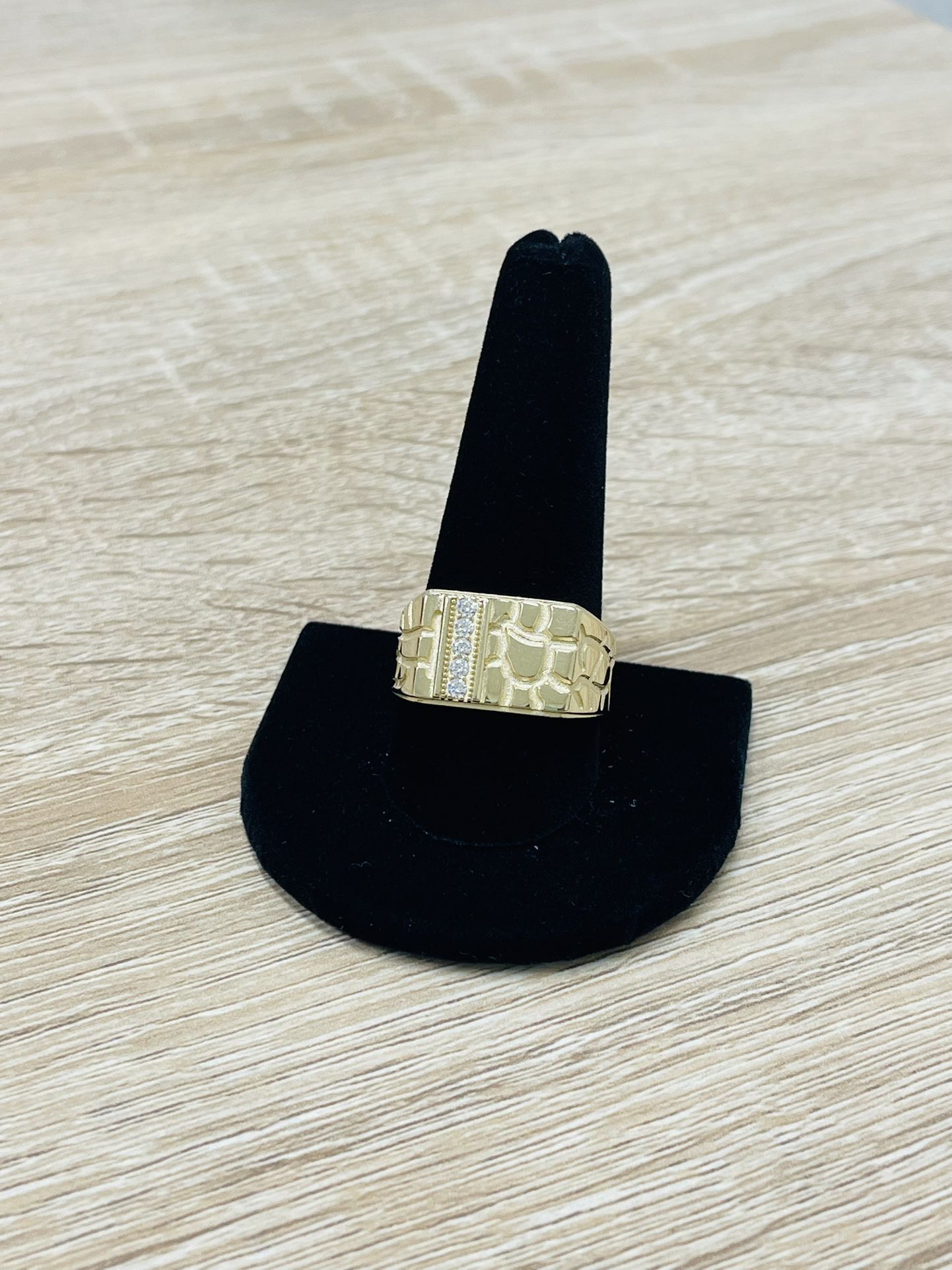14K Yellow Gold Nugget Ring CZ